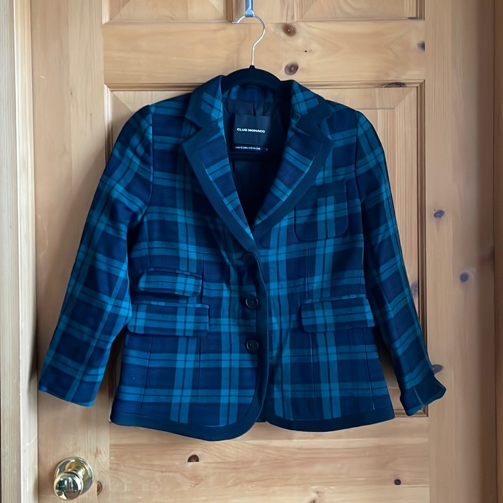 Club Monaco Navy Green Plaid Blazer, size 8
